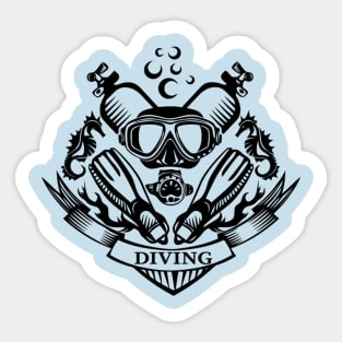 scuba diving gear and sea horse Sticker